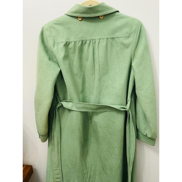 Vintage 70s Foxland By Lanson Suede Trench Coat Mint Green ILGWU Union Made - Picture 11 of 11